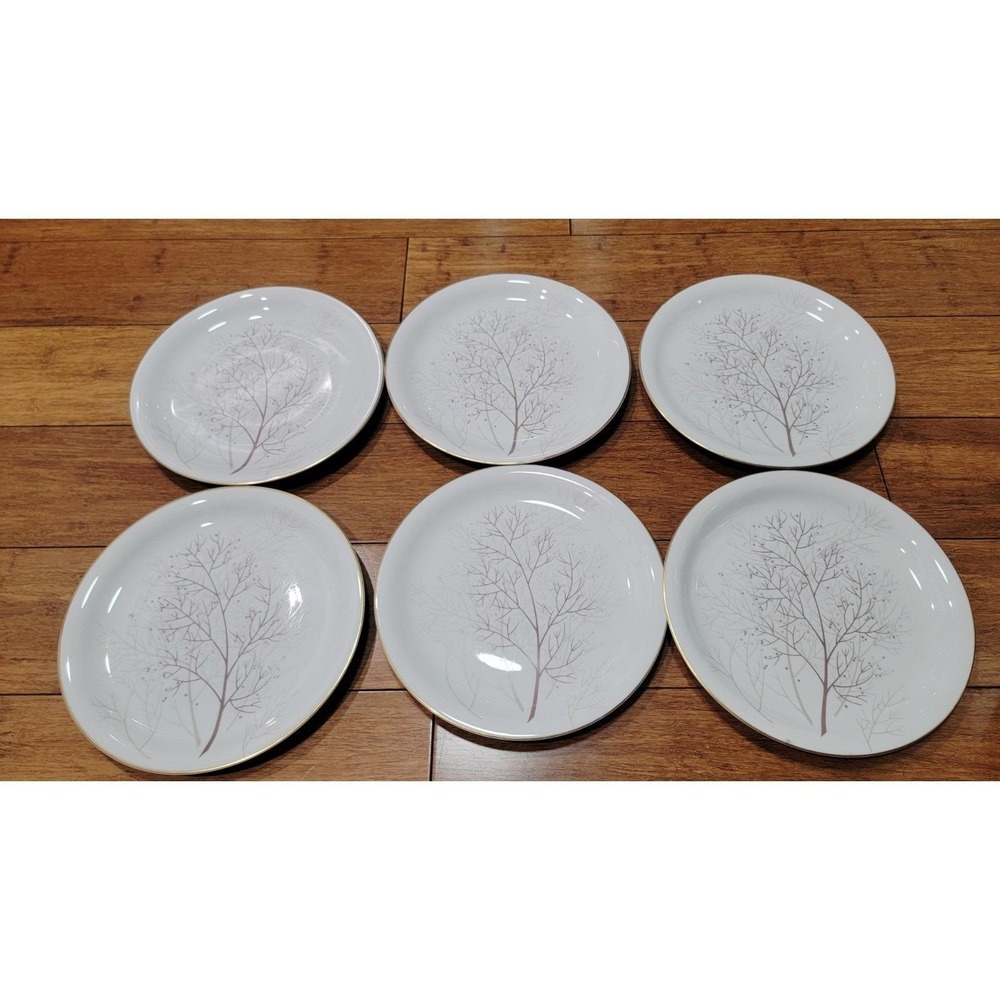 Rosenthal Continental Bramble Dinner Plate Set Of 6 Gold Rim White Porcelain - Picture 2 of 10